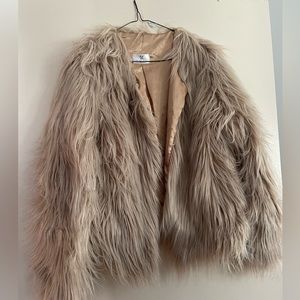 SOLD- Shaggy Faux Fur Coat in Pale Pink with Satin Interior Size Small